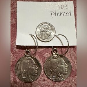 Vintage-Inspired Silver Buffalo Coin Hoop Earrings